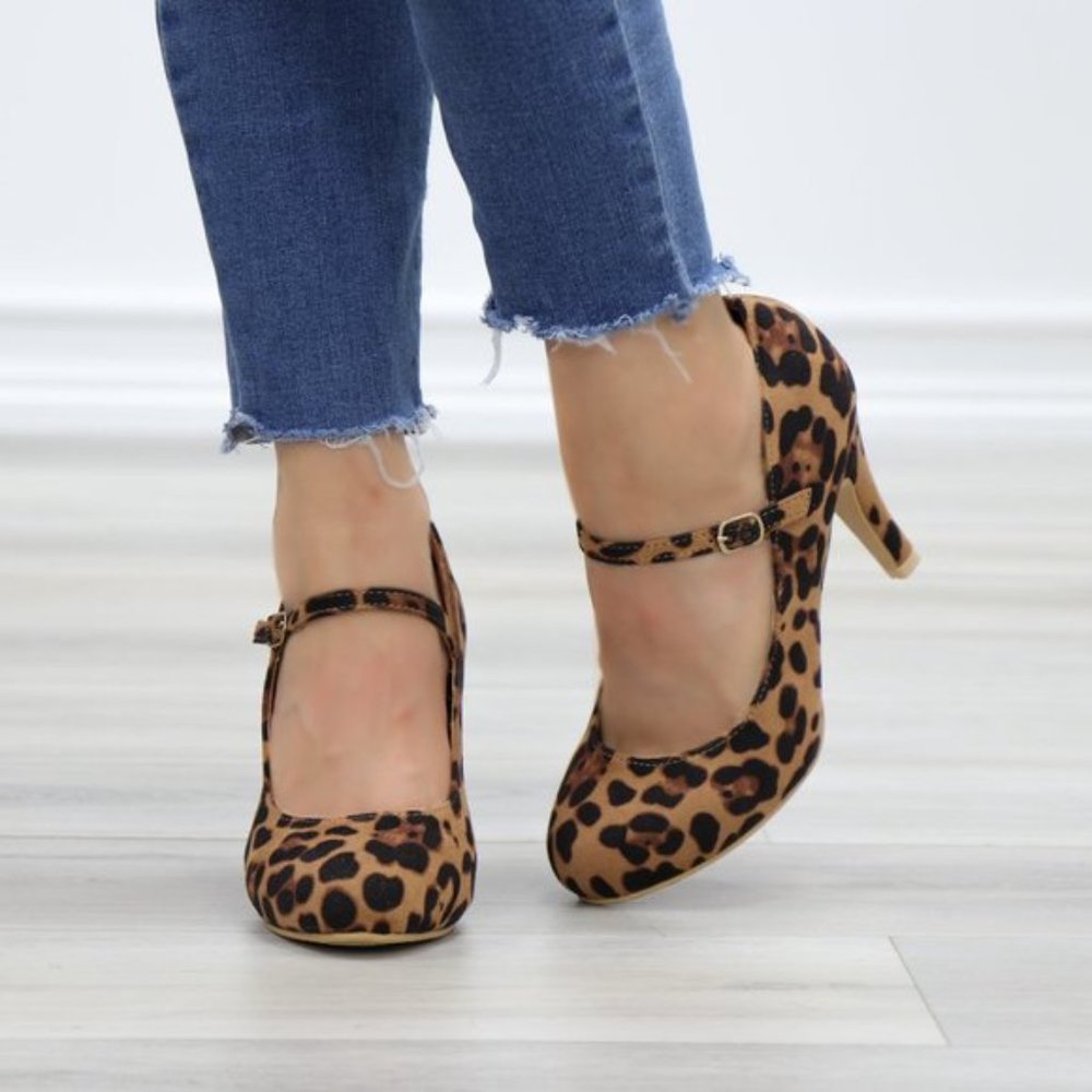 Leopard Suede Low Heel Rockabilly Pumps - Picture 9 of 14